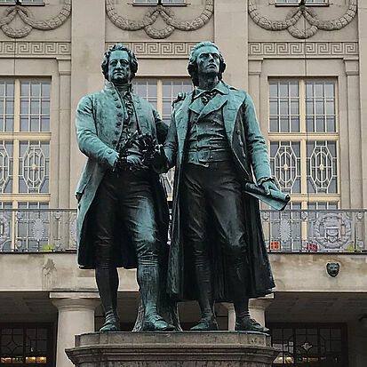 The statue of Germany's famous poets Goethe and Schiller