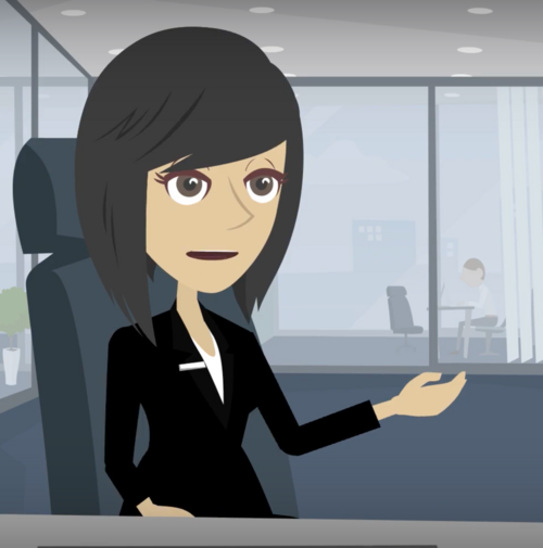 Zeichentrickfoto einer Frau im Bürostuhl