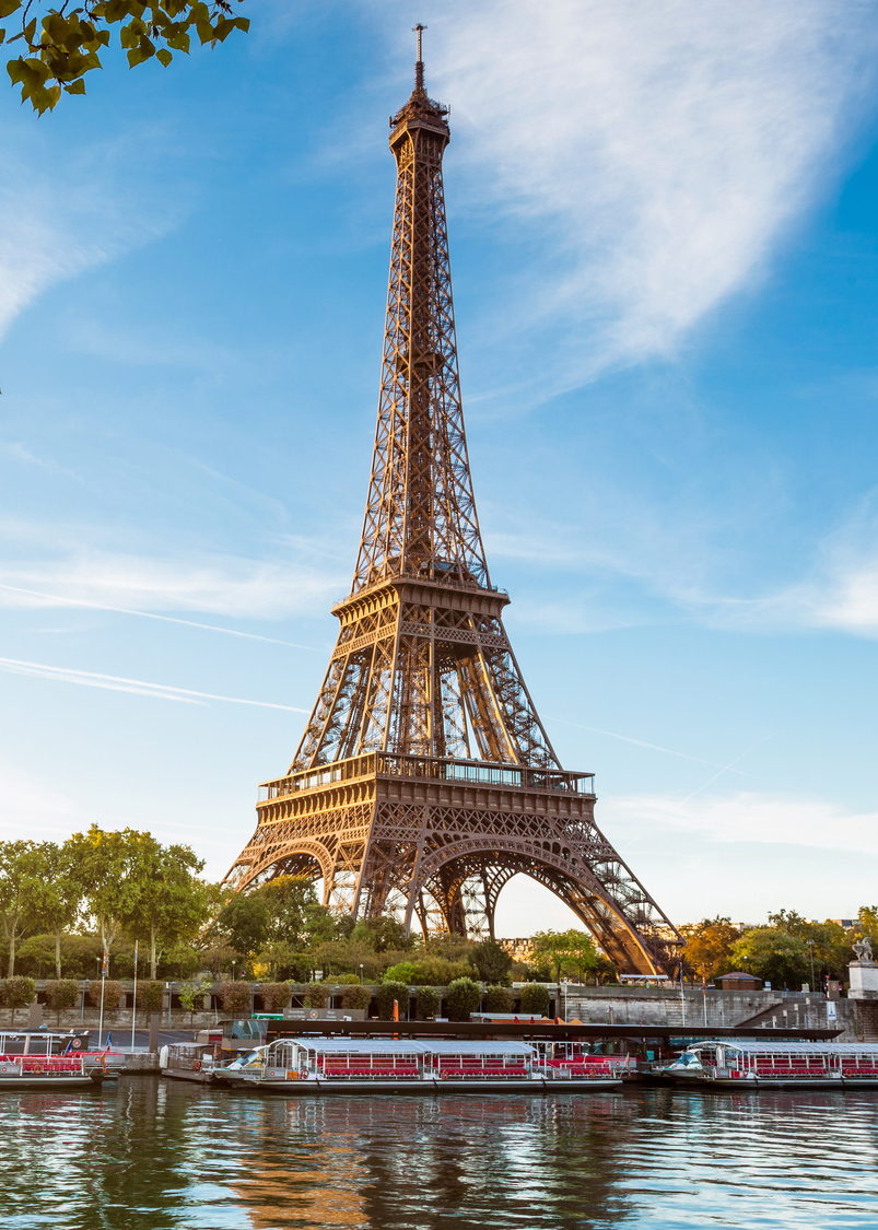 View of the Eiffel Tower with blue skies