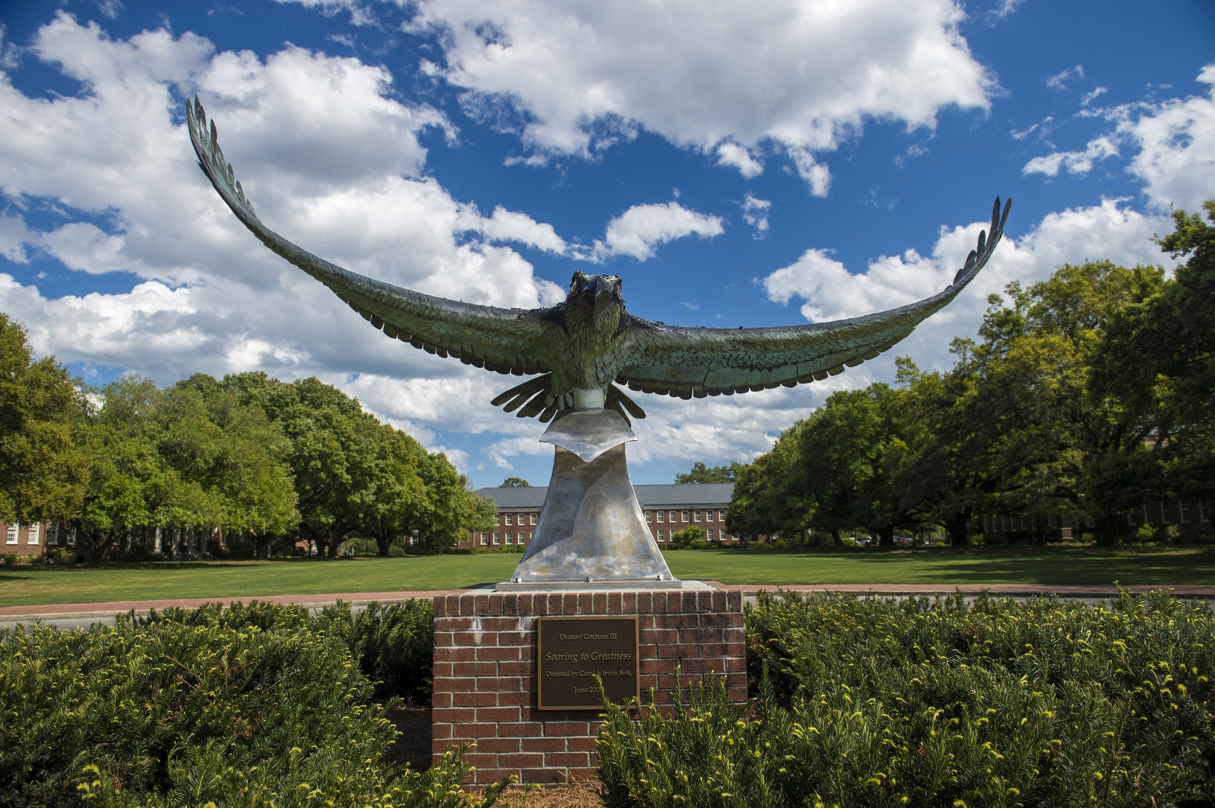 Skulptur eines Seahawks auf dem UNCW campus. Der Seahawk ist das Wahrzeichen von UNCW.